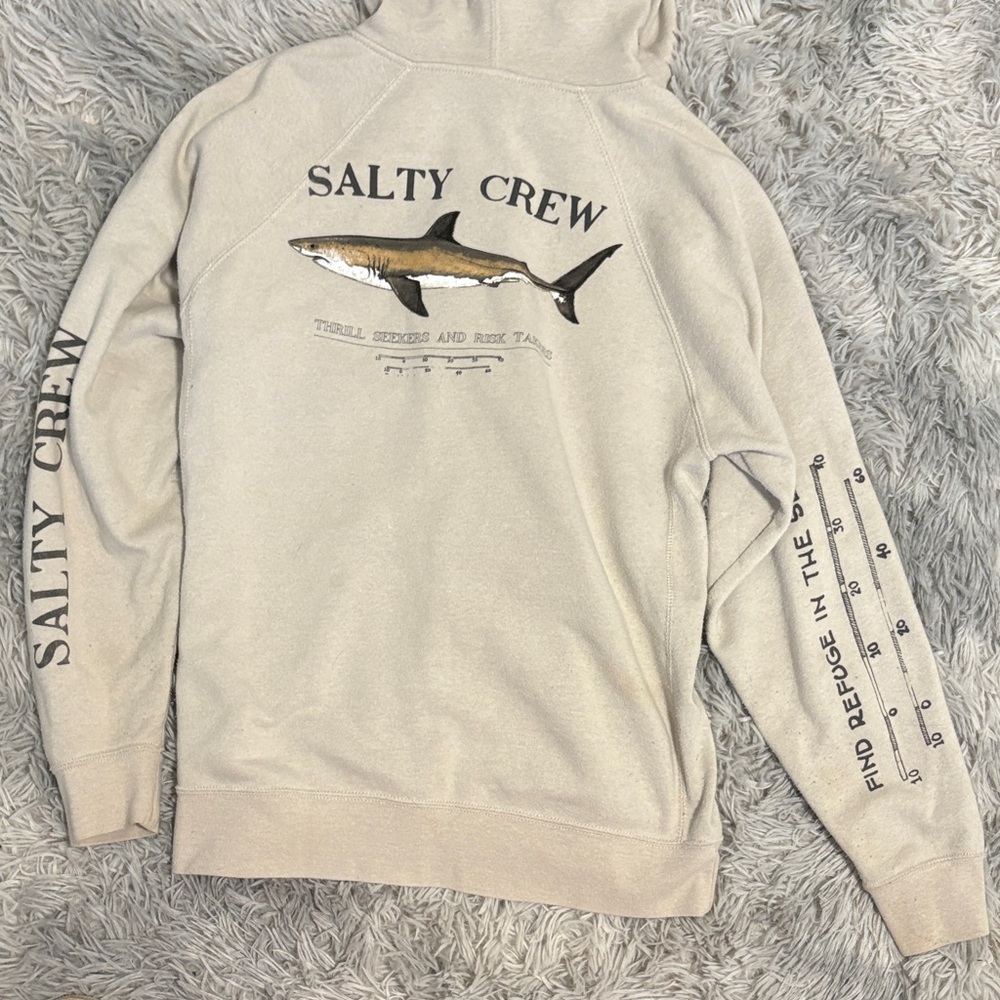 Salty Crew Beige Crewneck Sweatshirt with Shark Graphic